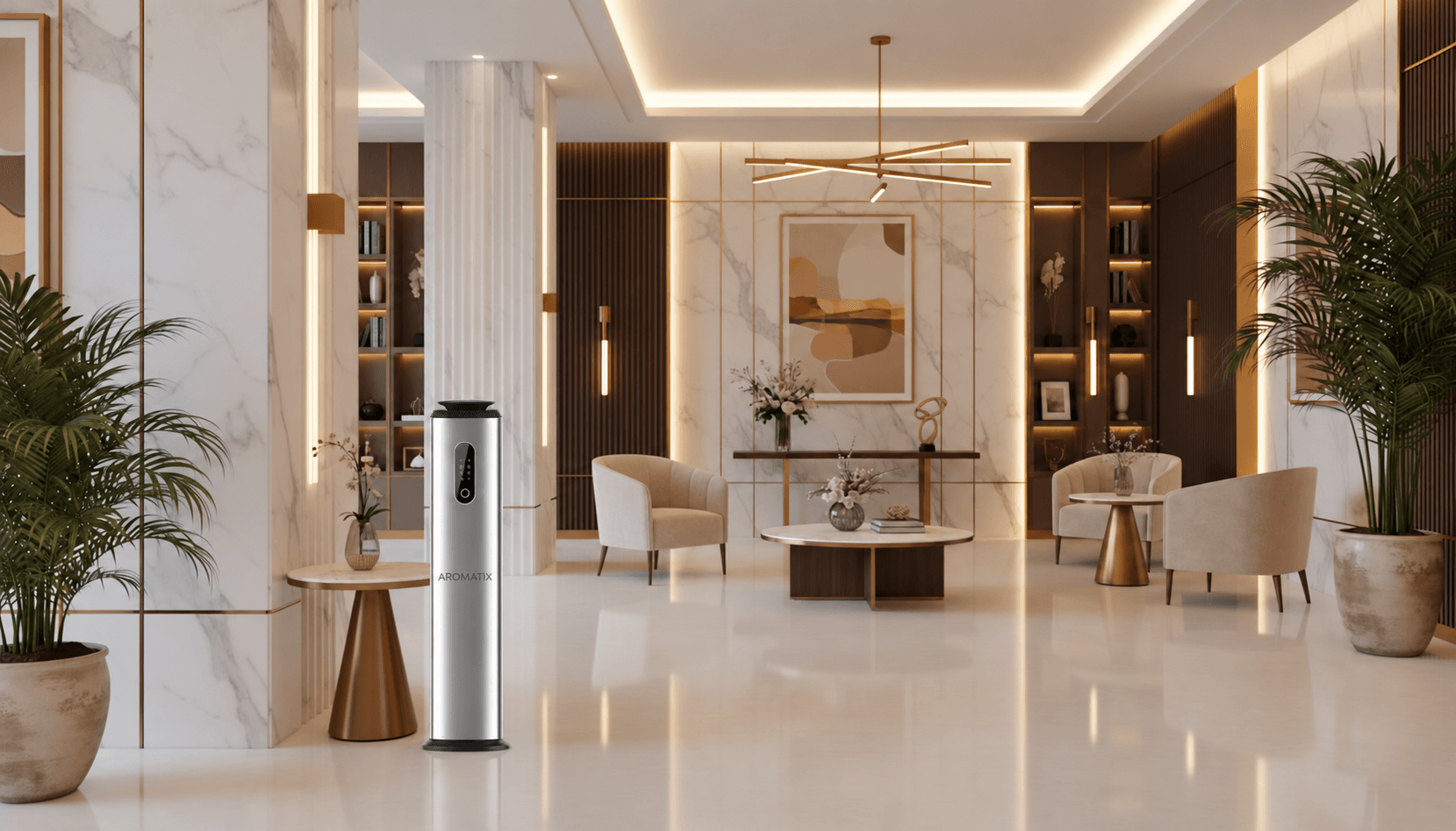 Difuzor profesional Aromatix în recepția unui hotel